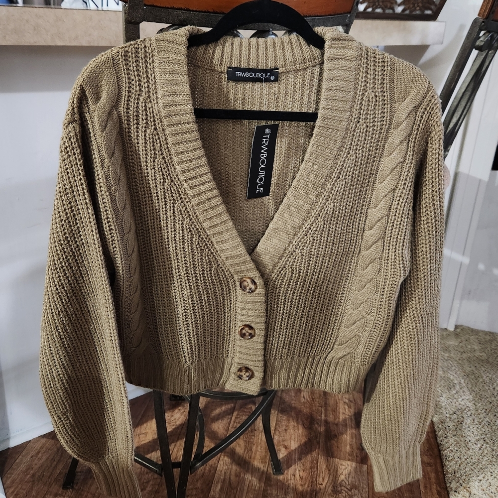 Camel Colored Waist Length Cardigan